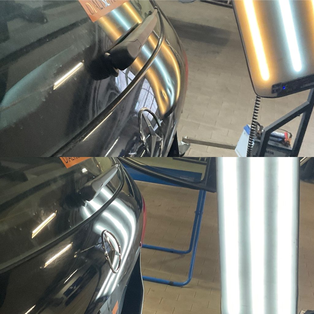 Before and After Paintless Dent Repair (PDR) on Mercedes in Croydon