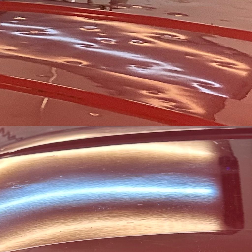 Hailstorm Hailstones before and after picture using Paintless Dent repair PDR to repair hail damage in Melksham